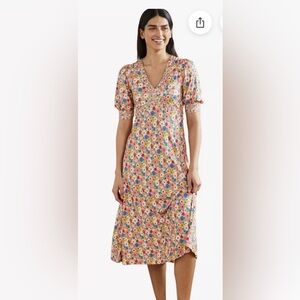 Boden Eva Pink Floral/Milkshake jersey midi dress 10p